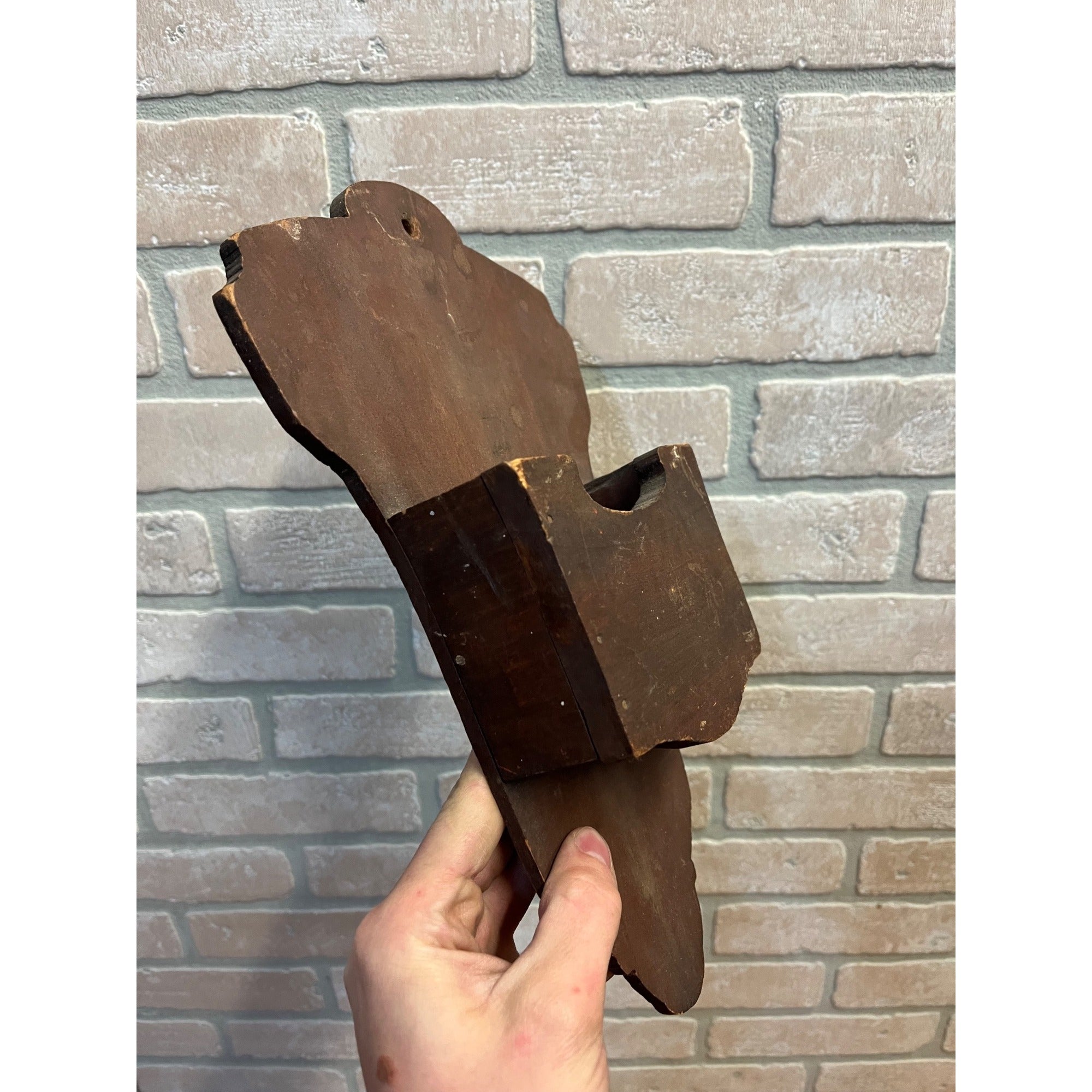 Antique Primitive Wooden Whisk Brush Broom Wall Mount Holder Farmhouse