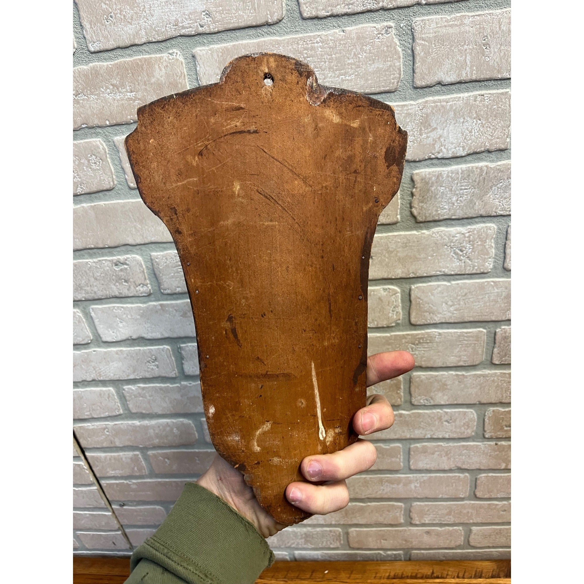 Antique Primitive Wooden Whisk Brush Broom Wall Mount Holder Farmhouse