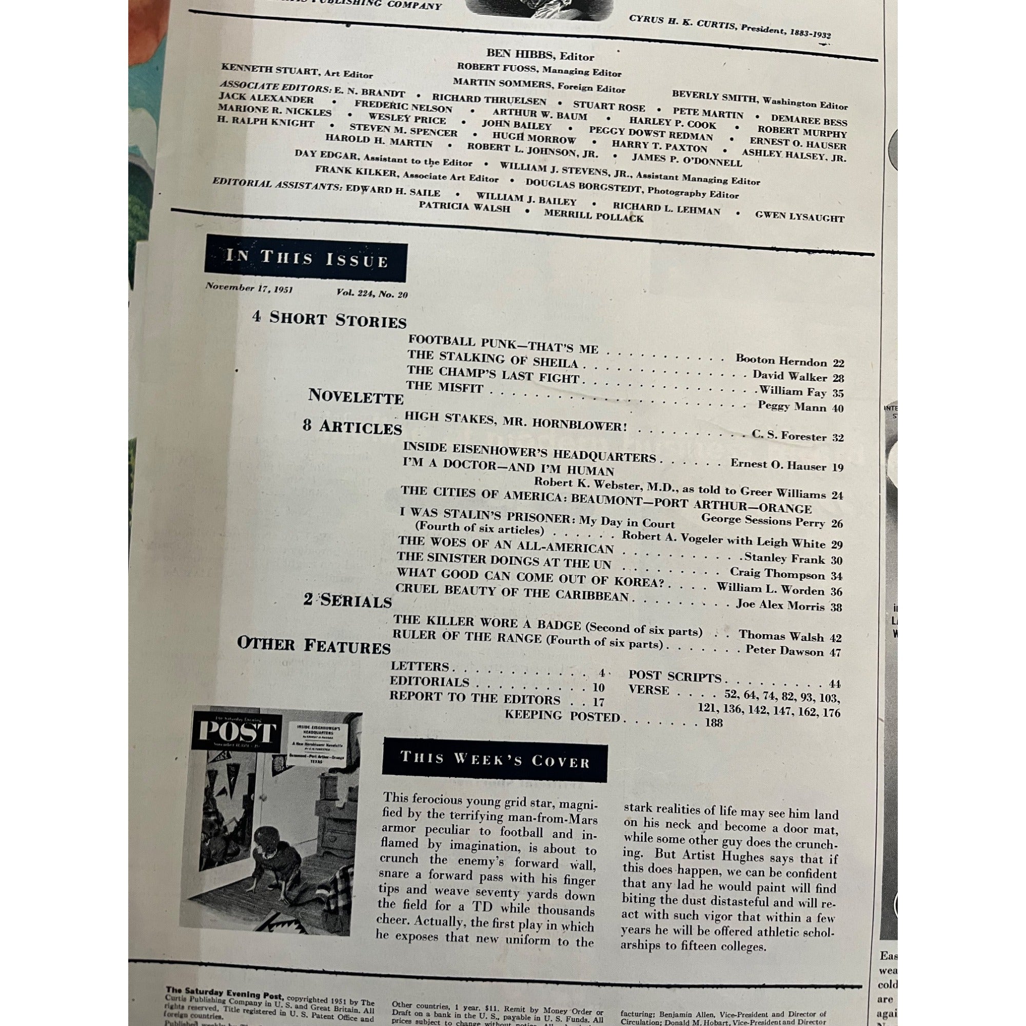 The Saturday Evening Post November 17, 1951 - Hughes Cover