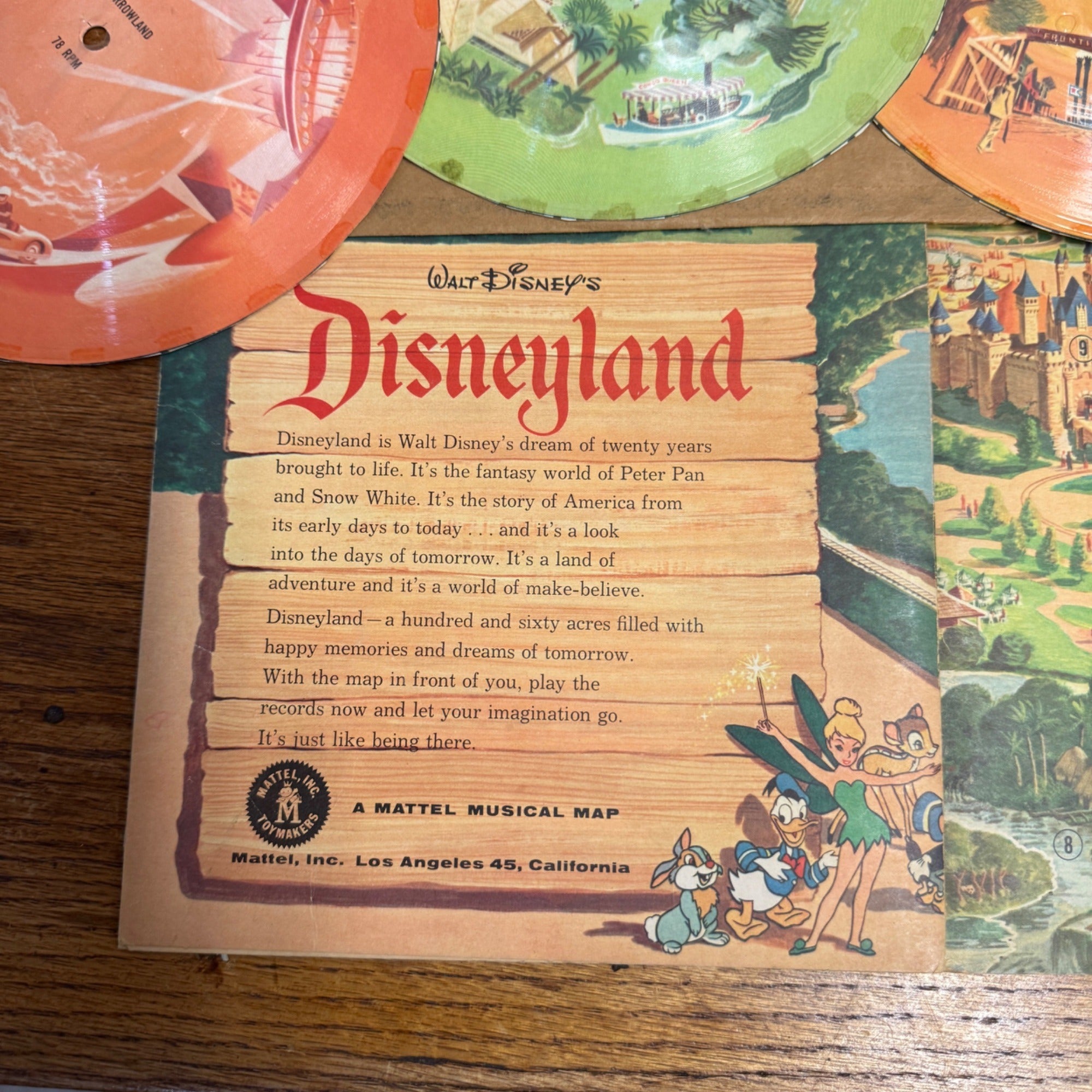 Vintage Walt Disney's Disneyland Musical Map With Five (5) Paper 78 RPM Records