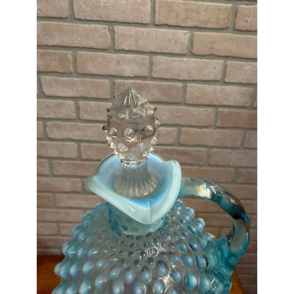 Vintage Fenton Blue Opalescent Hobnail Glass Cruet w/ Stopper