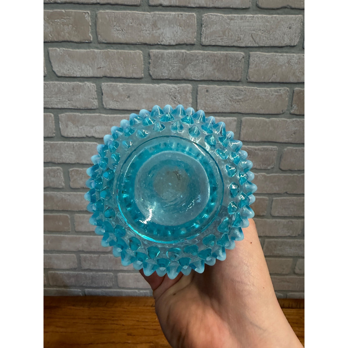 Vintage Fenton Blue Opalescent Hobnail Glass Cruet w/ Stopper