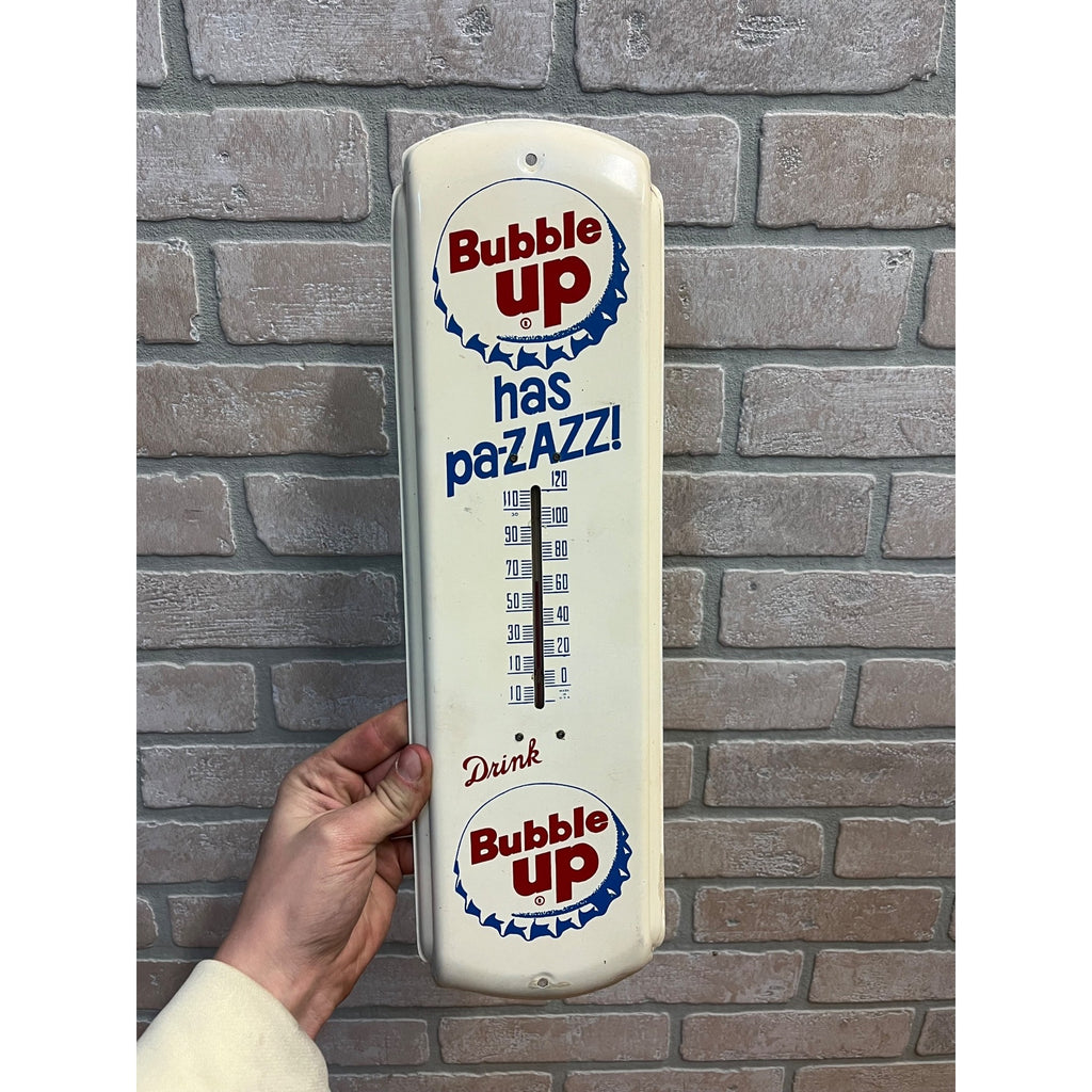 Original Vintage 1950s Drink Bubble Up Soda Sign Metal Therm Advertising