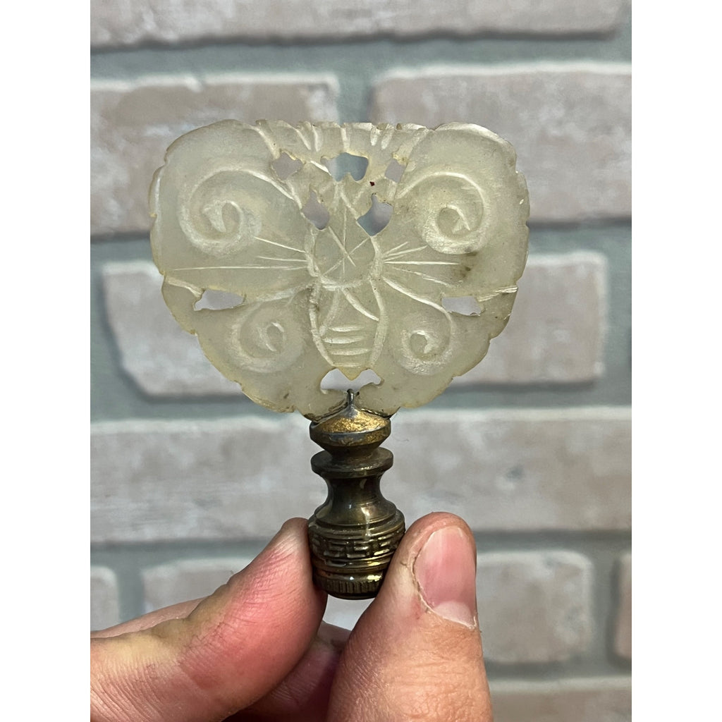 Vintage Hand Carved Jade Chinese Butterfly Figural Lamp Finial Topper