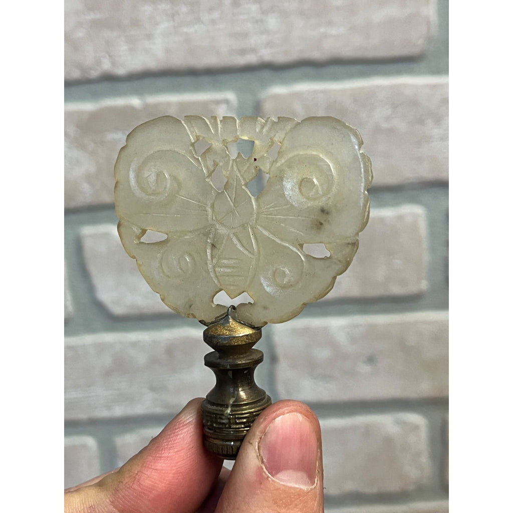 Vintage Hand Carved Jade Chinese Butterfly Figural Lamp Finial Topper