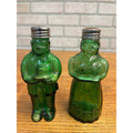 Vintage Aunt Jemima & Uncle Moses Green Glass Salt & Pepper Shakers
