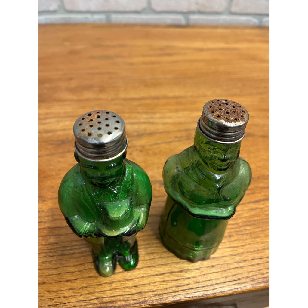 Vintage Aunt Jemima & Uncle Moses Green Glass Salt & Pepper Shakers
