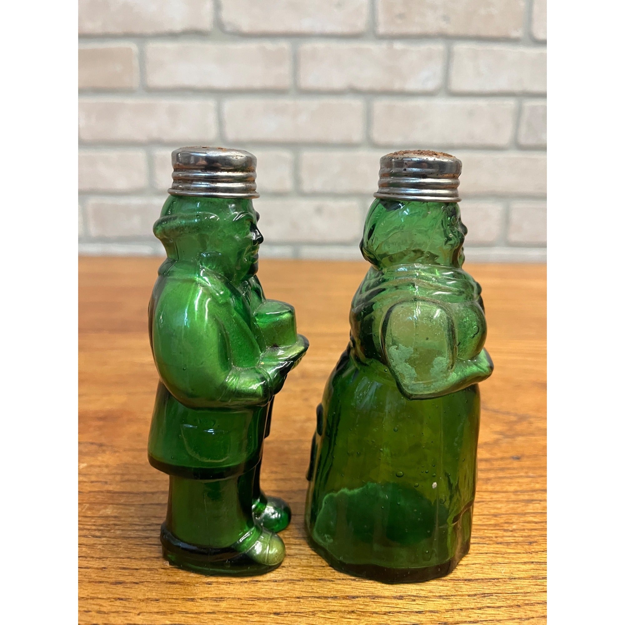 Vintage Aunt Jemima & Uncle Moses Green Glass Salt & Pepper Shakers