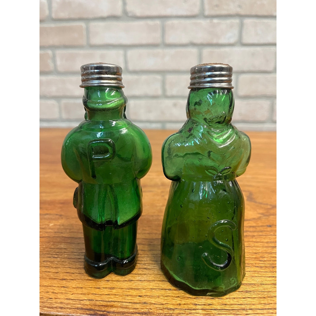 Vintage Aunt Jemima & Uncle Moses Green Glass Salt & Pepper Shakers