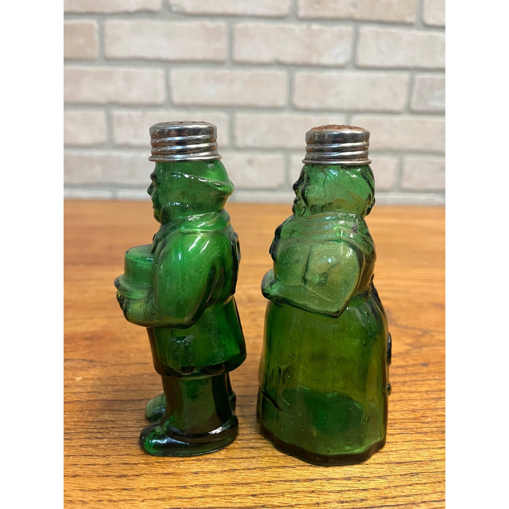 Vintage Aunt Jemima & Uncle Moses Green Glass Salt & Pepper Shakers