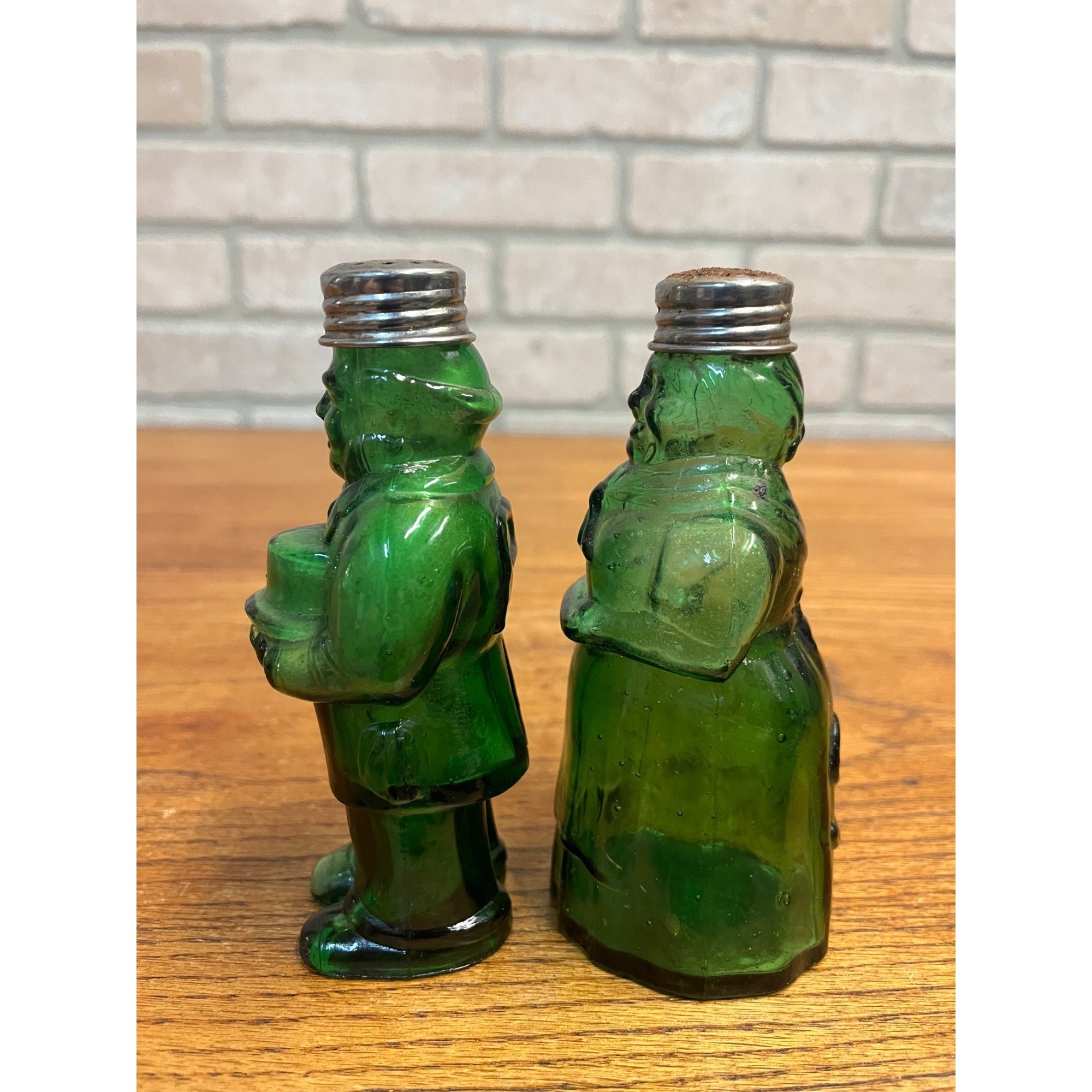 Vintage Aunt Jemima & Uncle Moses Green Glass Salt & Pepper Shakers