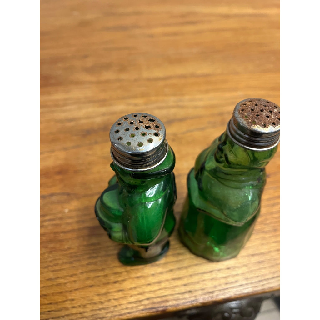 Vintage Aunt Jemima & Uncle Moses Green Glass Salt & Pepper Shakers