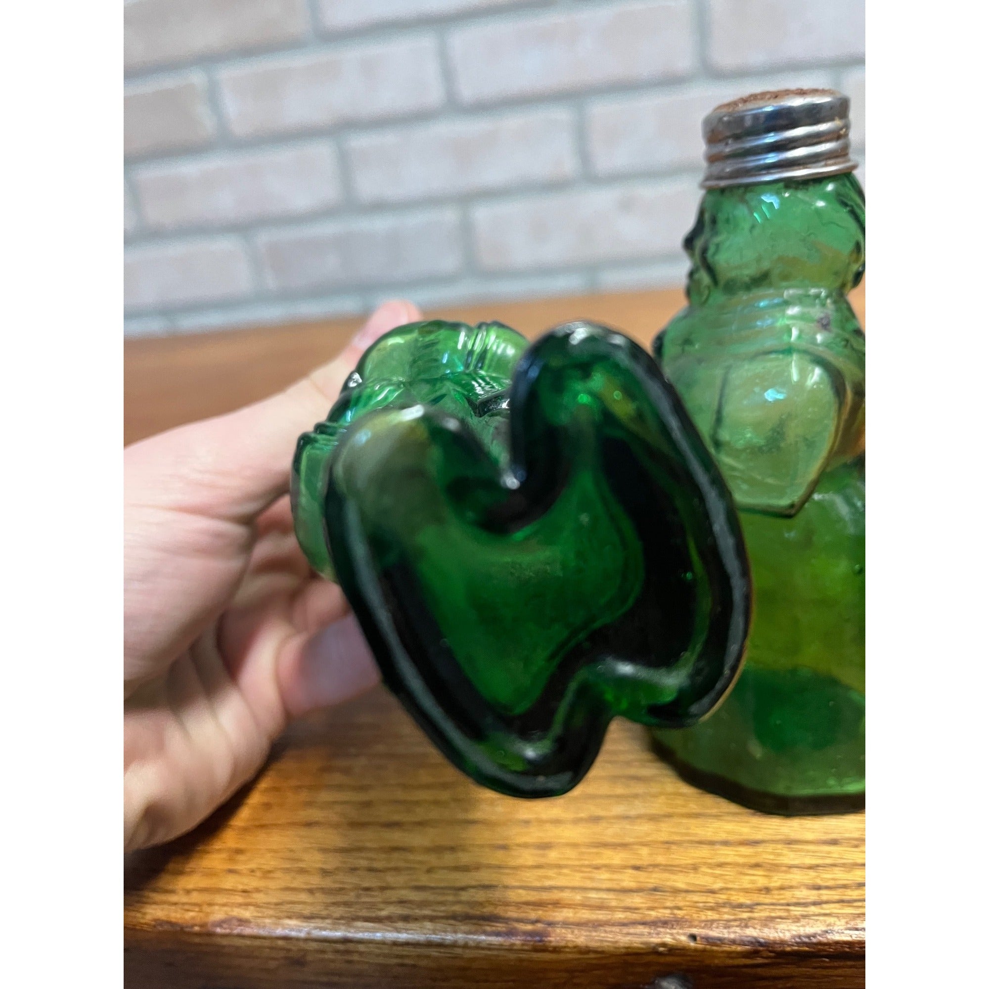 Vintage Aunt Jemima & Uncle Moses Green Glass Salt & Pepper Shakers