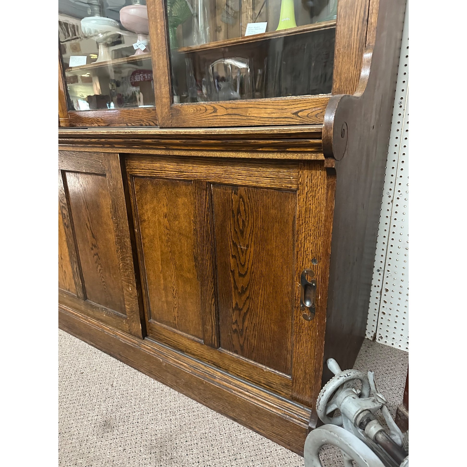 Antique 1900s General Store Mercantile Apothecary Display Cabinet Sliding Doors