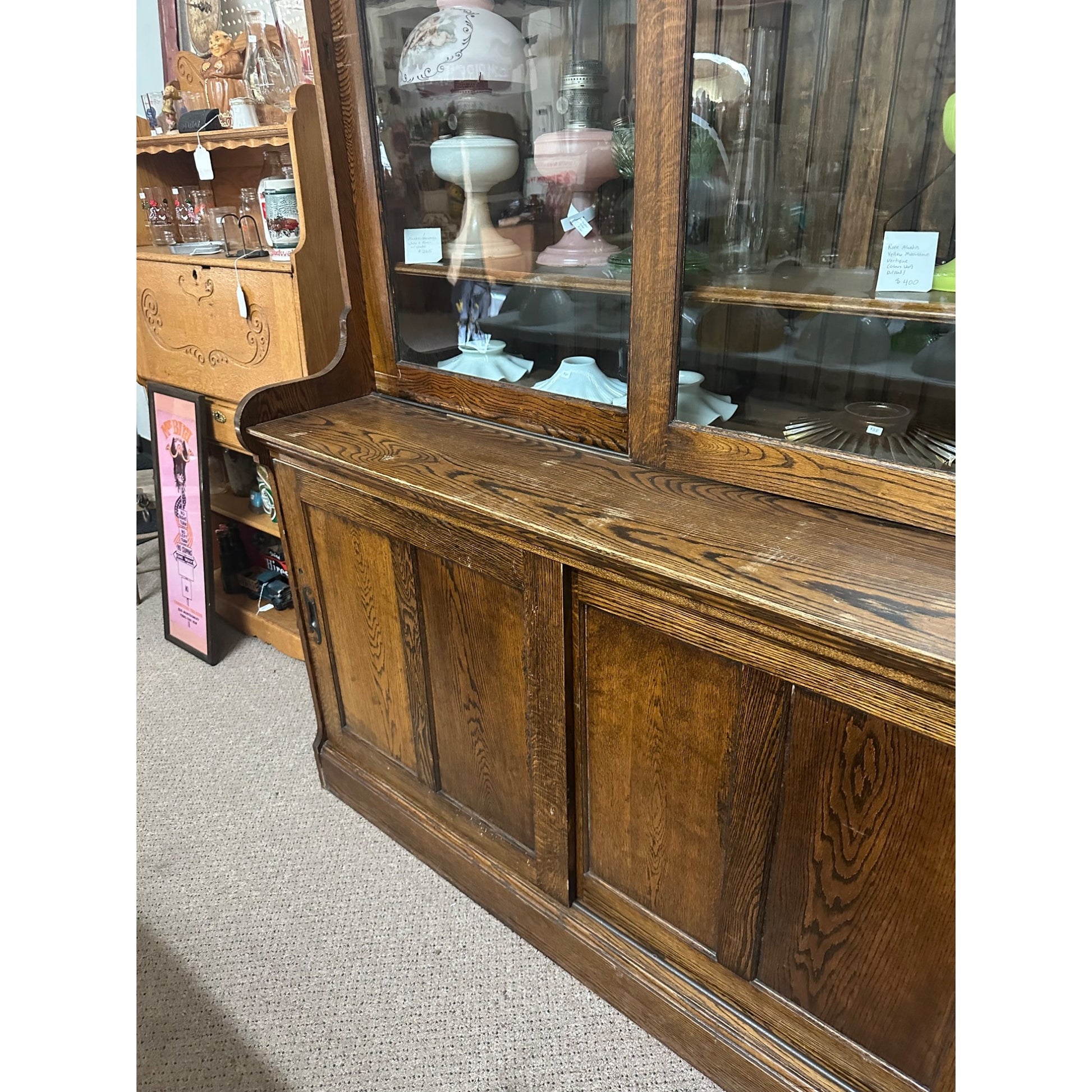 Antique 1900s General Store Mercantile Apothecary Display Cabinet Sliding Doors