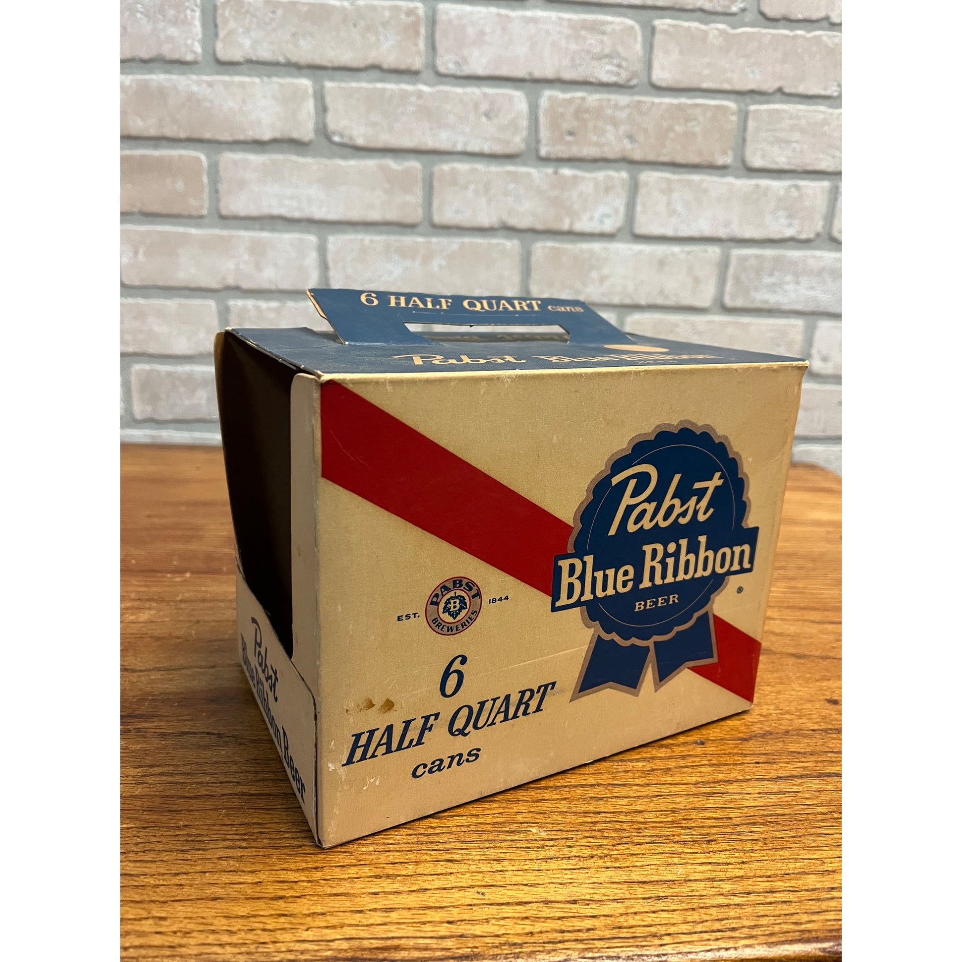 Vintage 1950s Pabst Blue Ribbon Beer Half Quart Flat Cans 6-Pack Cardboard Case