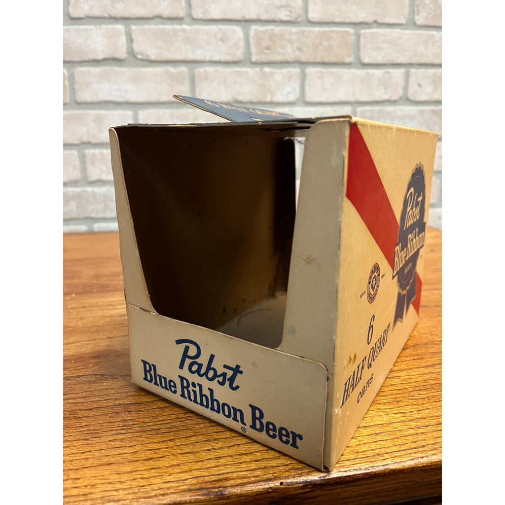 Vintage 1950s Pabst Blue Ribbon Beer Half Quart Flat Cans 6-Pack Cardboard Case