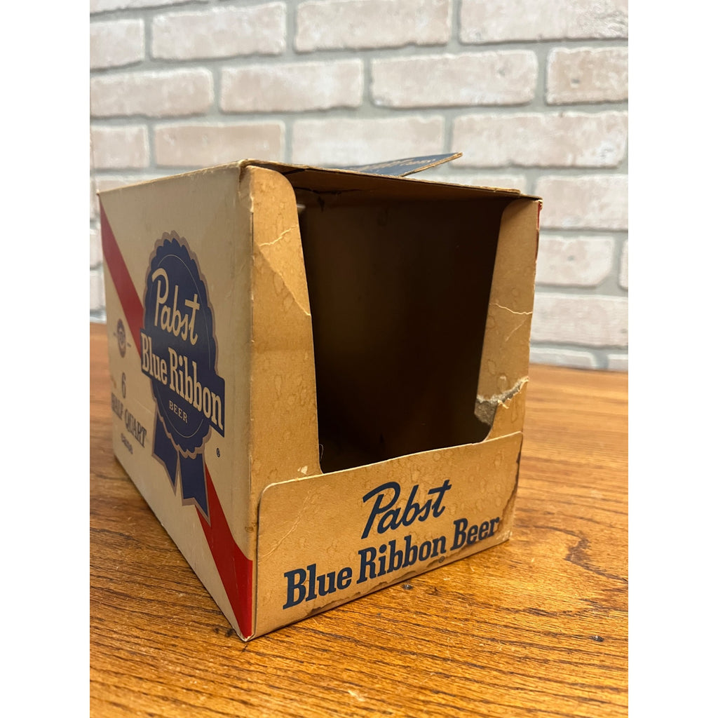 Vintage 1950s Pabst Blue Ribbon Beer Half Quart Flat Cans 6-Pack Cardboard Case