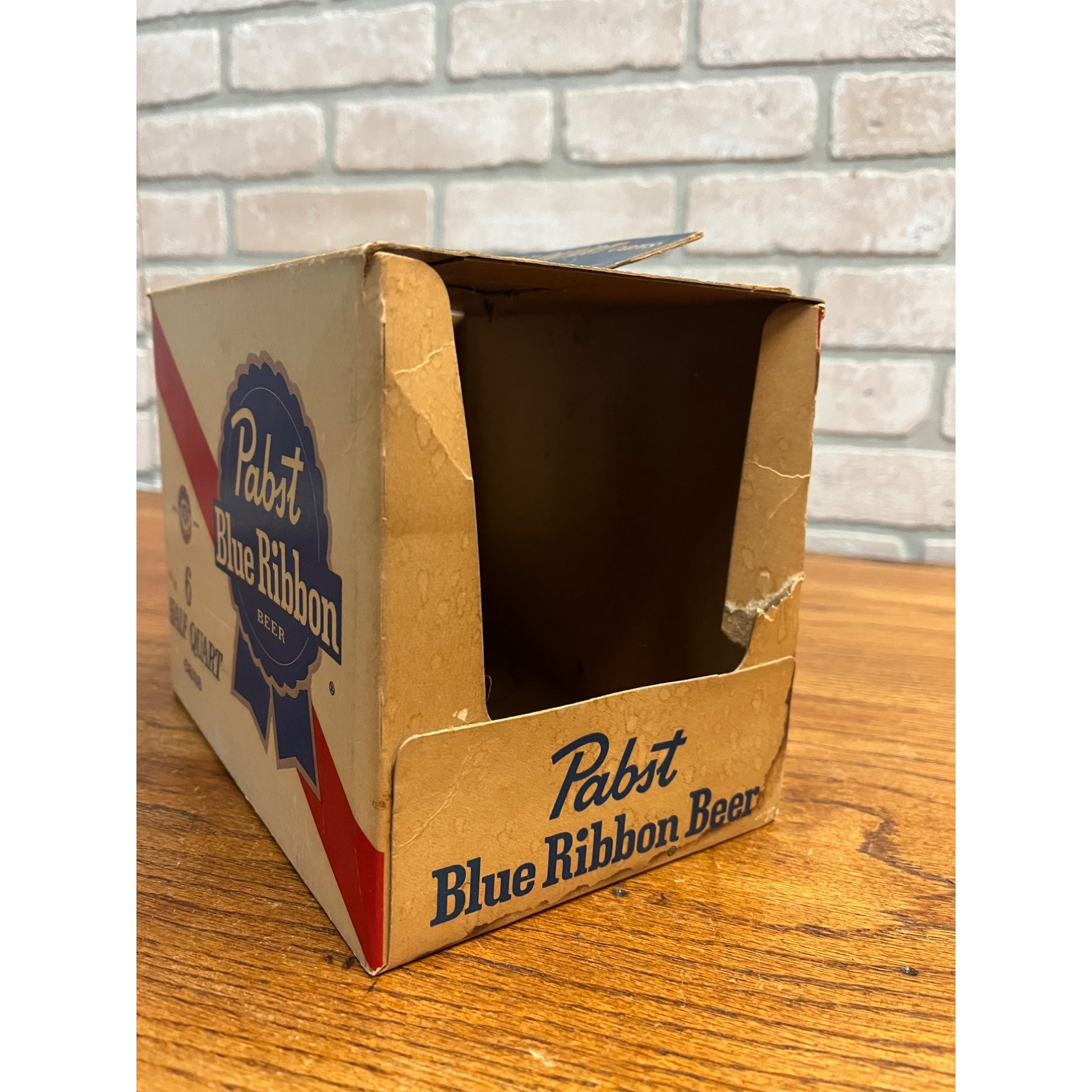 Vintage 1950s Pabst Blue Ribbon Beer Half Quart Flat Cans 6-Pack Cardboard Case