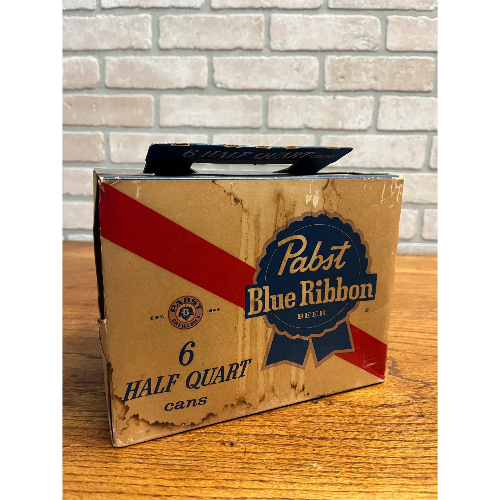 Vintage 1950s Pabst Blue Ribbon Beer Half Quart Flat Cans 6-Pack Cardboard Case