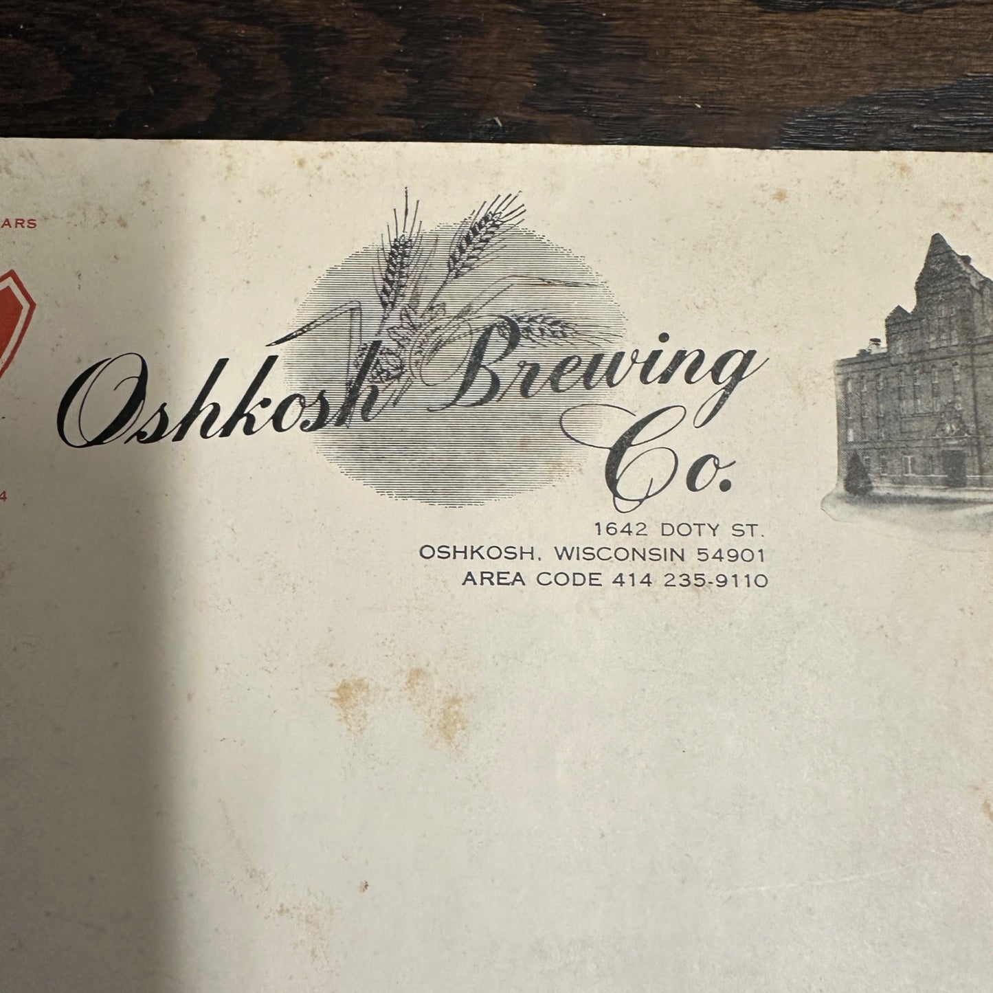 Vintage 1940s Chief Oshkosh Brewing Co. Advertising Beer Invoice Letterhead