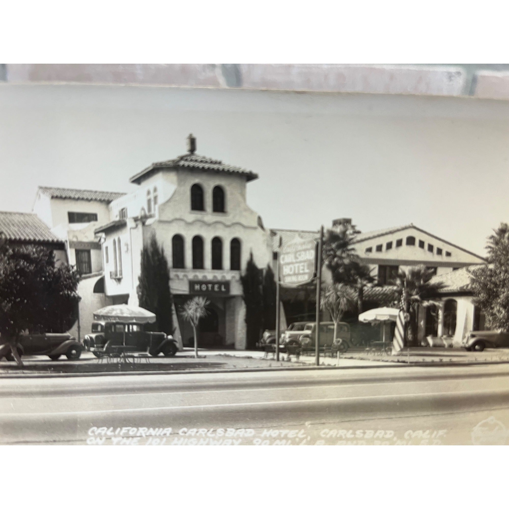 Postcard Real Photo RPPC California CA Carlsbad Hotel 1930s Car Frashers