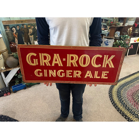 Vintage 1930s Gra-Rock Ginger Ale Embossed Advertising Soda General Store Sign