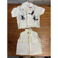 Vintage Child's Button-Up Collared Shirt Railroad Tracks Attired Birds Safety Teaching Textile