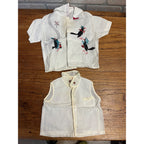 Vintage Child's Button-Up Collared Shirt Railroad Tracks Attired Birds Safety Teaching Textile