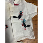Vintage Child's Button-Up Collared Shirt Railroad Tracks Attired Birds Safety Teaching Textile
