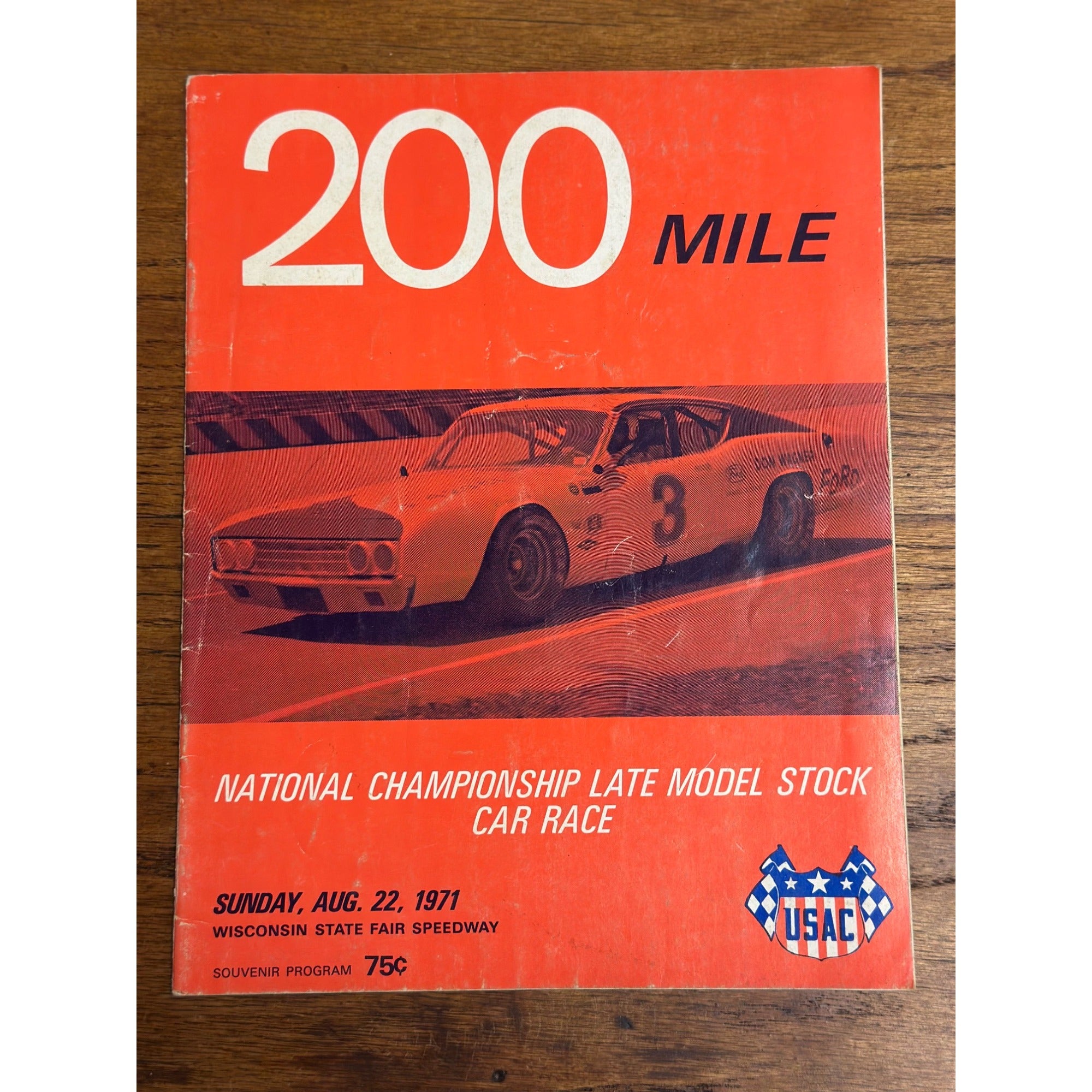 1971 Stock Car 200 Mile Race National Championship Souvenir Program Wisconsin