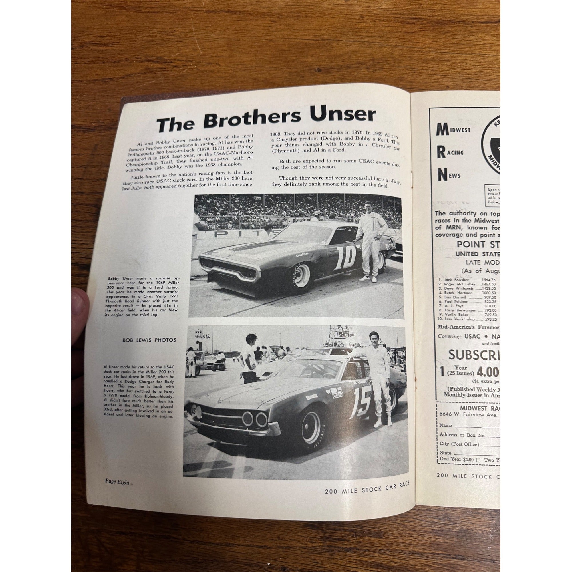 1971 Stock Car 200 Mile Race National Championship Souvenir Program Wisconsin