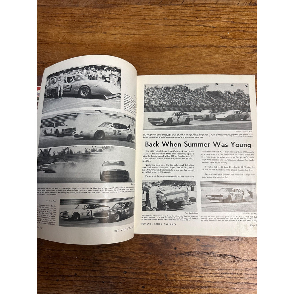 1971 Stock Car 200 Mile Race National Championship Souvenir Program Wisconsin