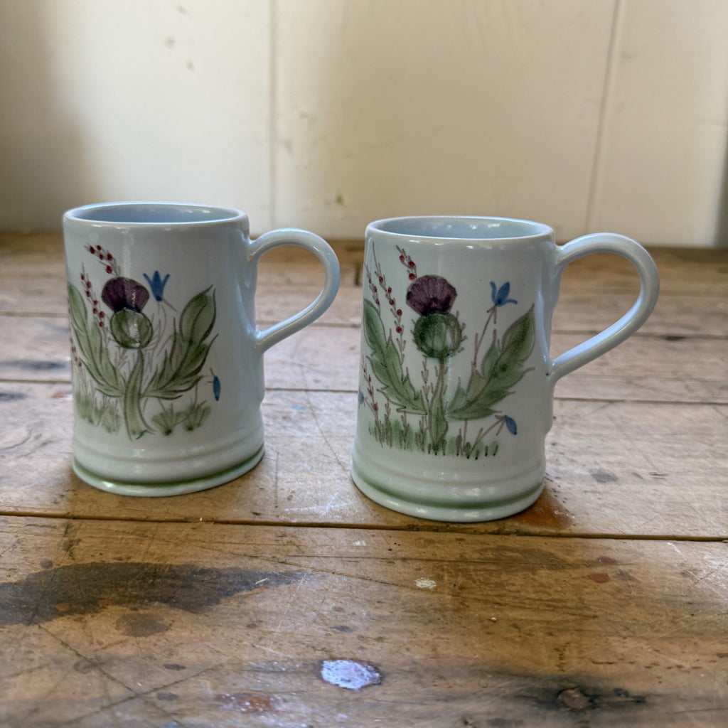 Buchan Thistle Serving  Scotland Stoneware Pottery Pair of coffee Mugs Cups