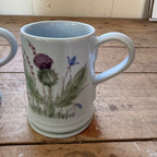 Buchan Thistle Serving  Scotland Stoneware Pottery Pair of coffee Mugs Cups