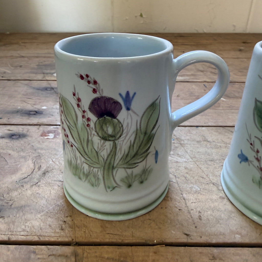 Buchan Thistle Serving  Scotland Stoneware Pottery Pair of coffee Mugs Cups