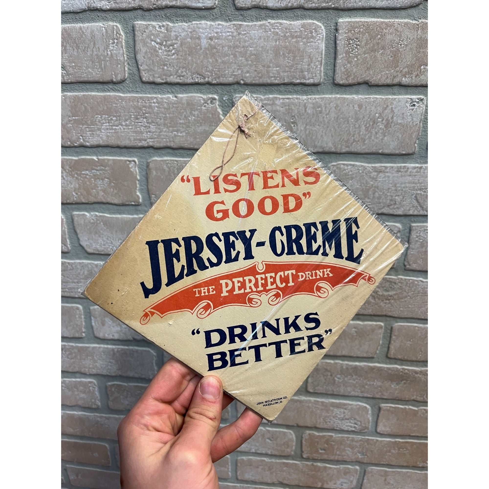 Vintage 1920s Jersey Creme Drink Soda Advertising Cardstock Fan Pull Hanger Sign