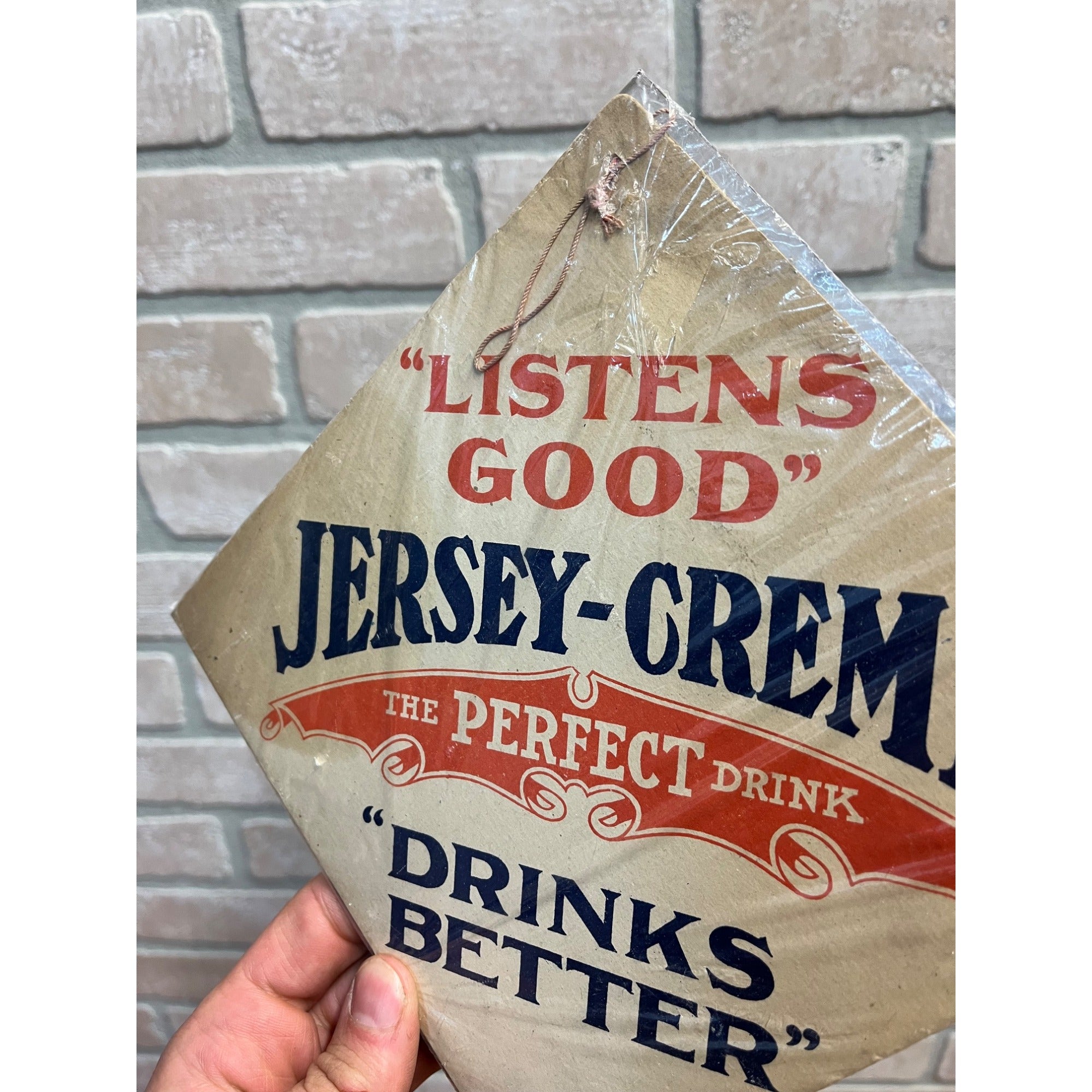 Vintage 1920s Jersey Creme Drink Soda Advertising Cardstock Fan Pull Hanger Sign