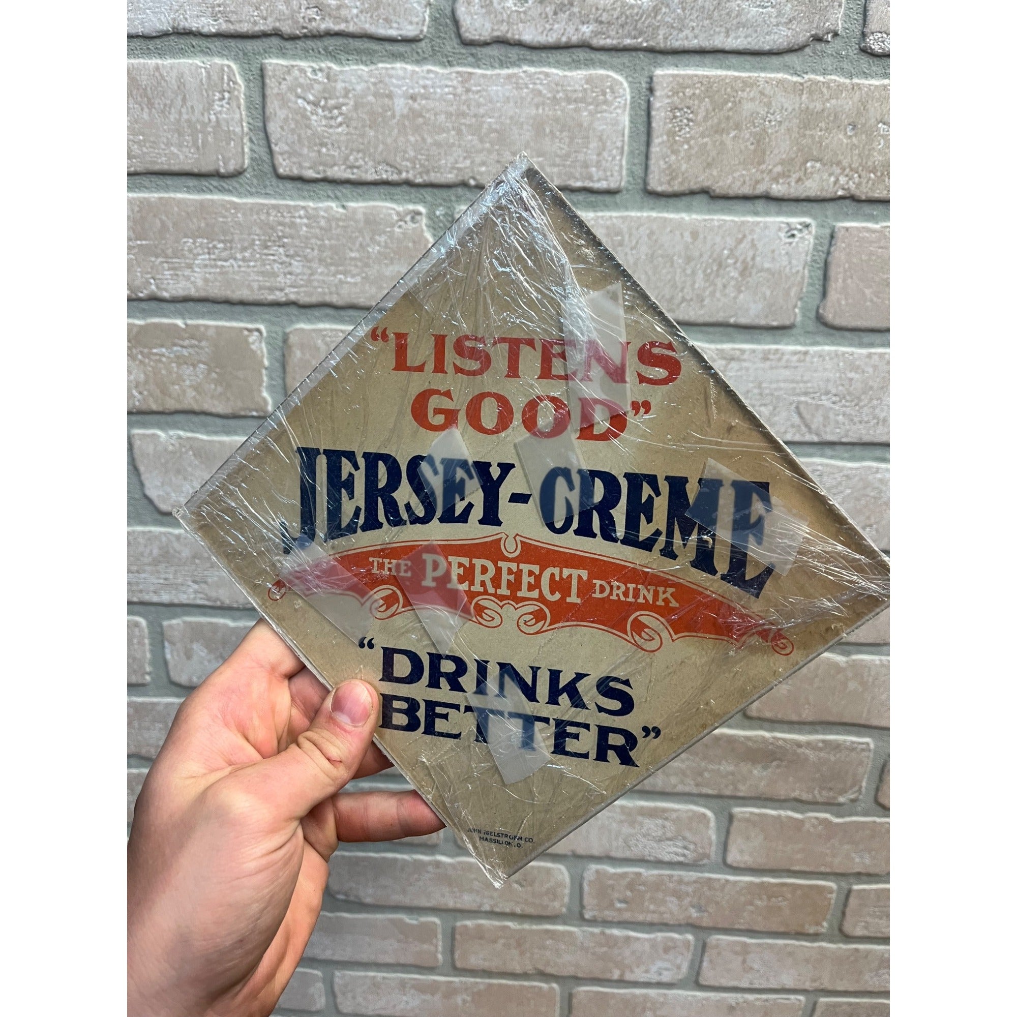 Vintage 1920s Jersey Creme Drink Soda Advertising Cardstock Fan Pull Hanger Sign