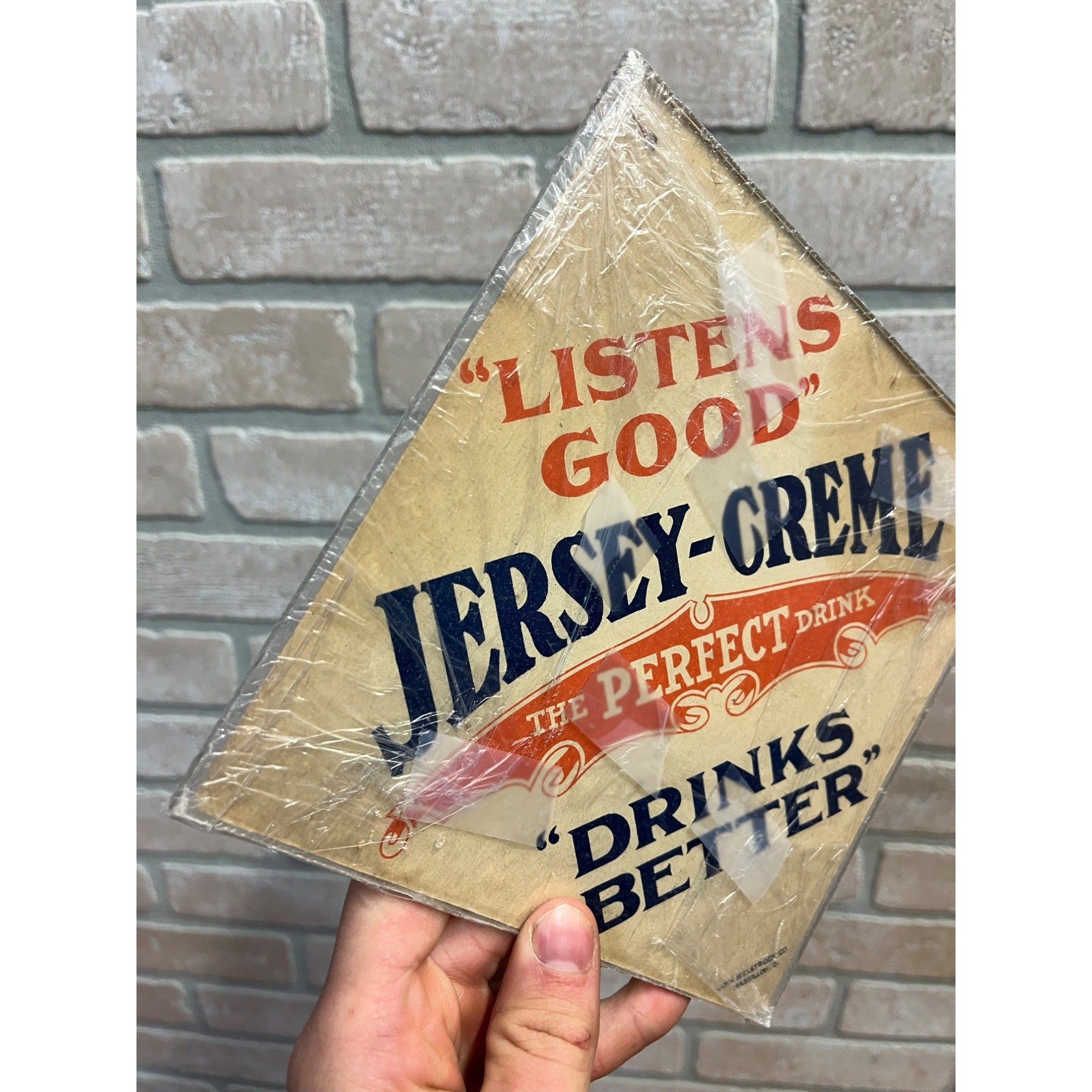 Vintage 1920s Jersey Creme Drink Soda Advertising Cardstock Fan Pull Hanger Sign