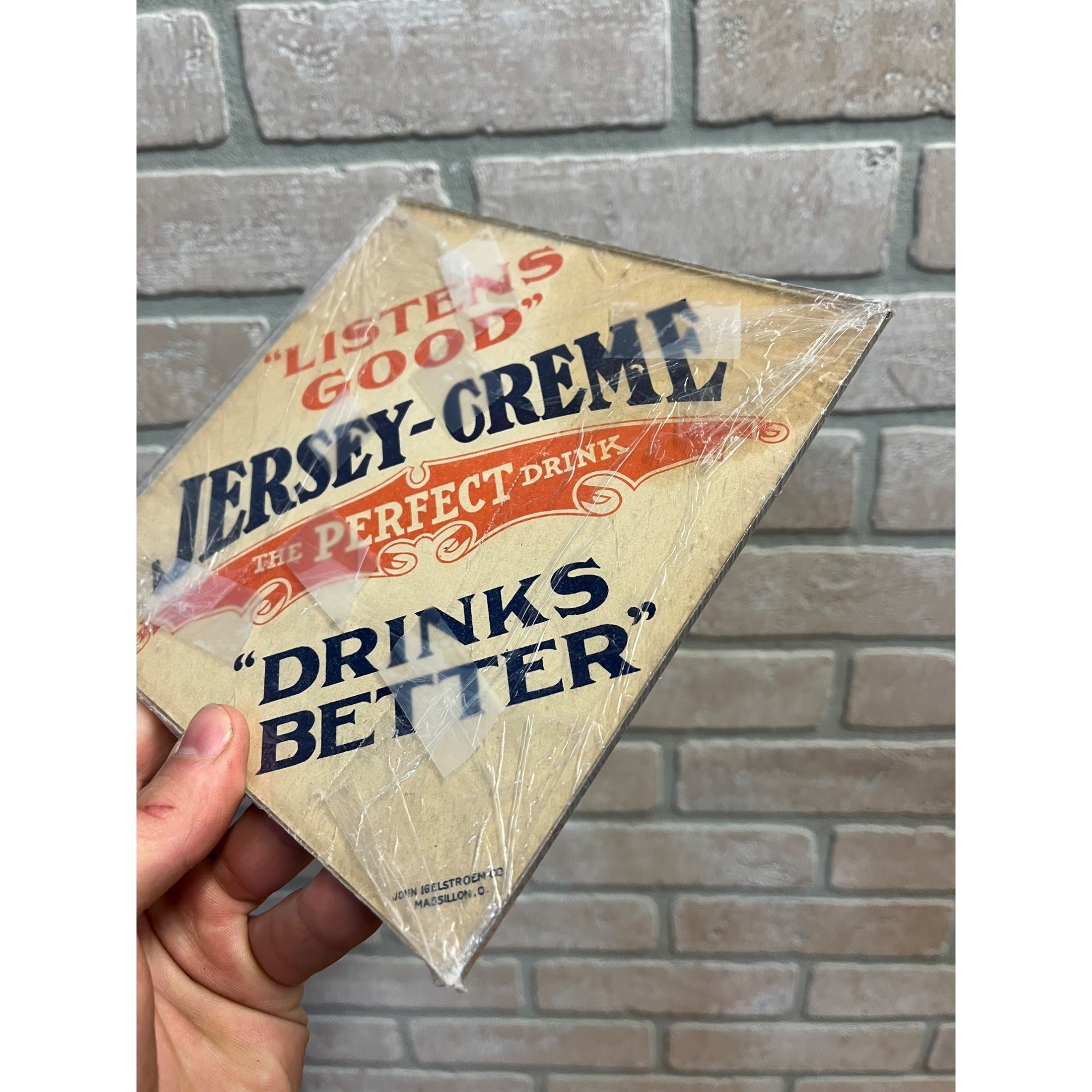 Vintage 1920s Jersey Creme Drink Soda Advertising Cardstock Fan Pull Hanger Sign