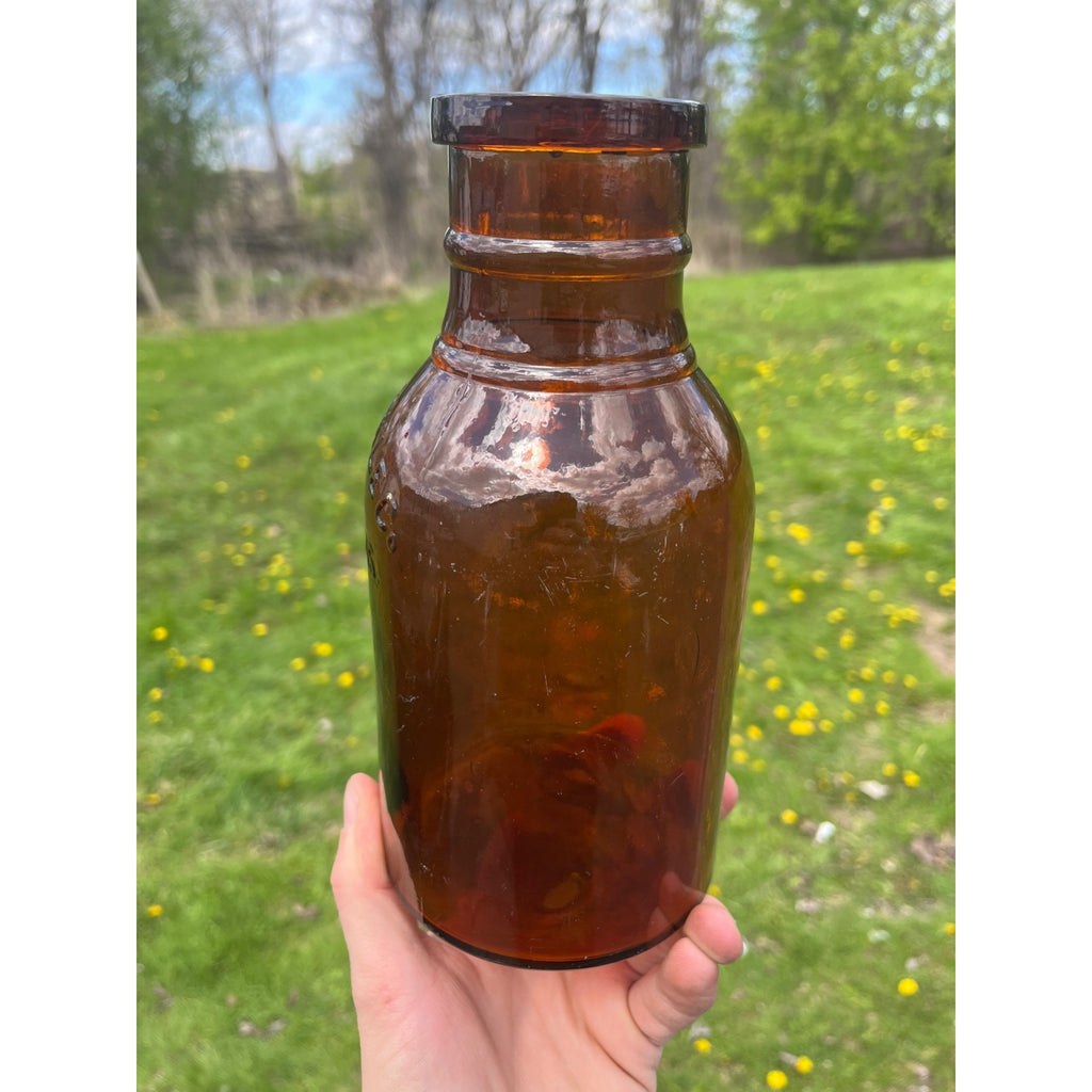RARE Milwaukee Half Gallon Pickle Fruit Jar 8.5" Advertising Wauwatosa Wisconsin Bottle Amber