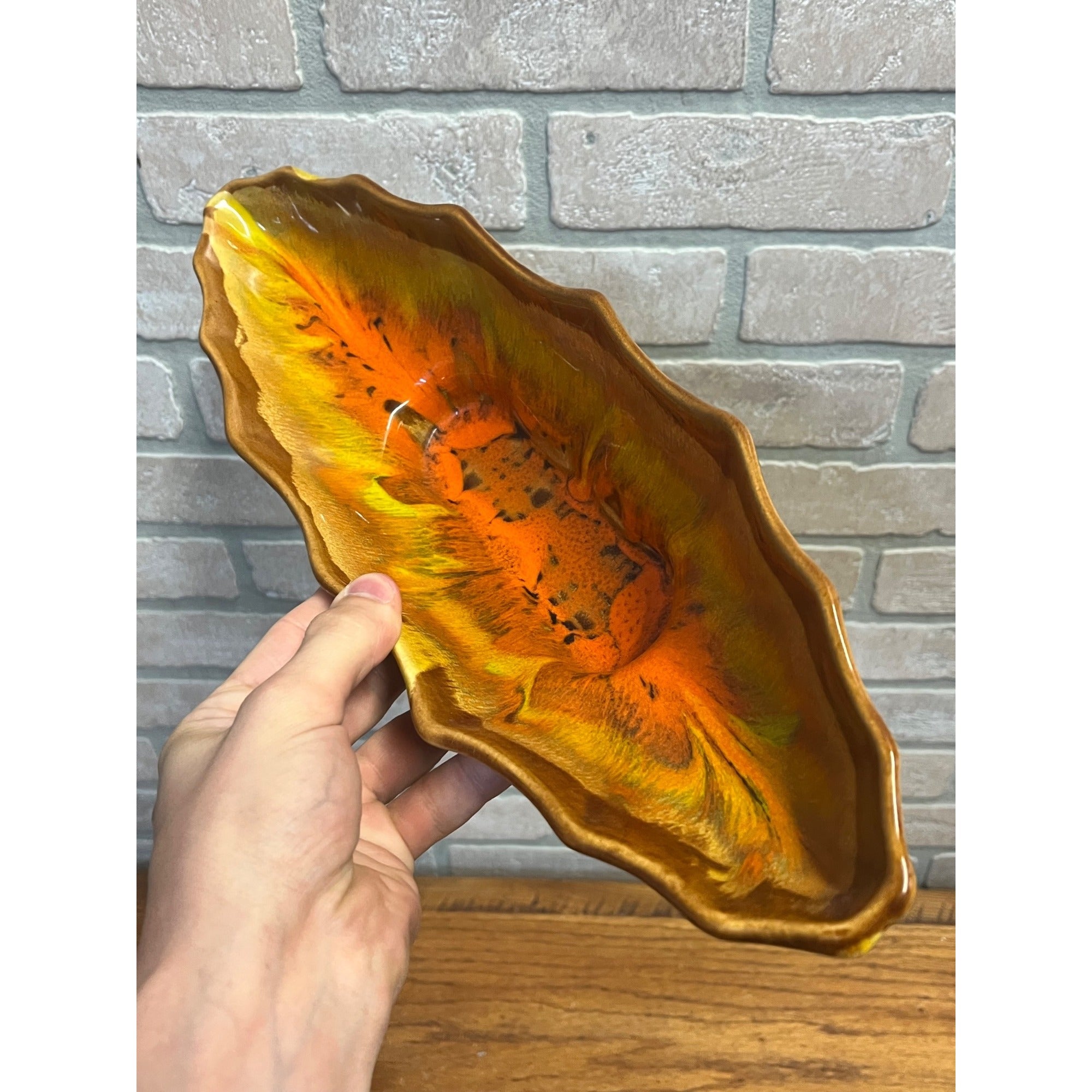 Vintage California Original Pottery Console Bowl 764 MCM Brown Orange Yellow