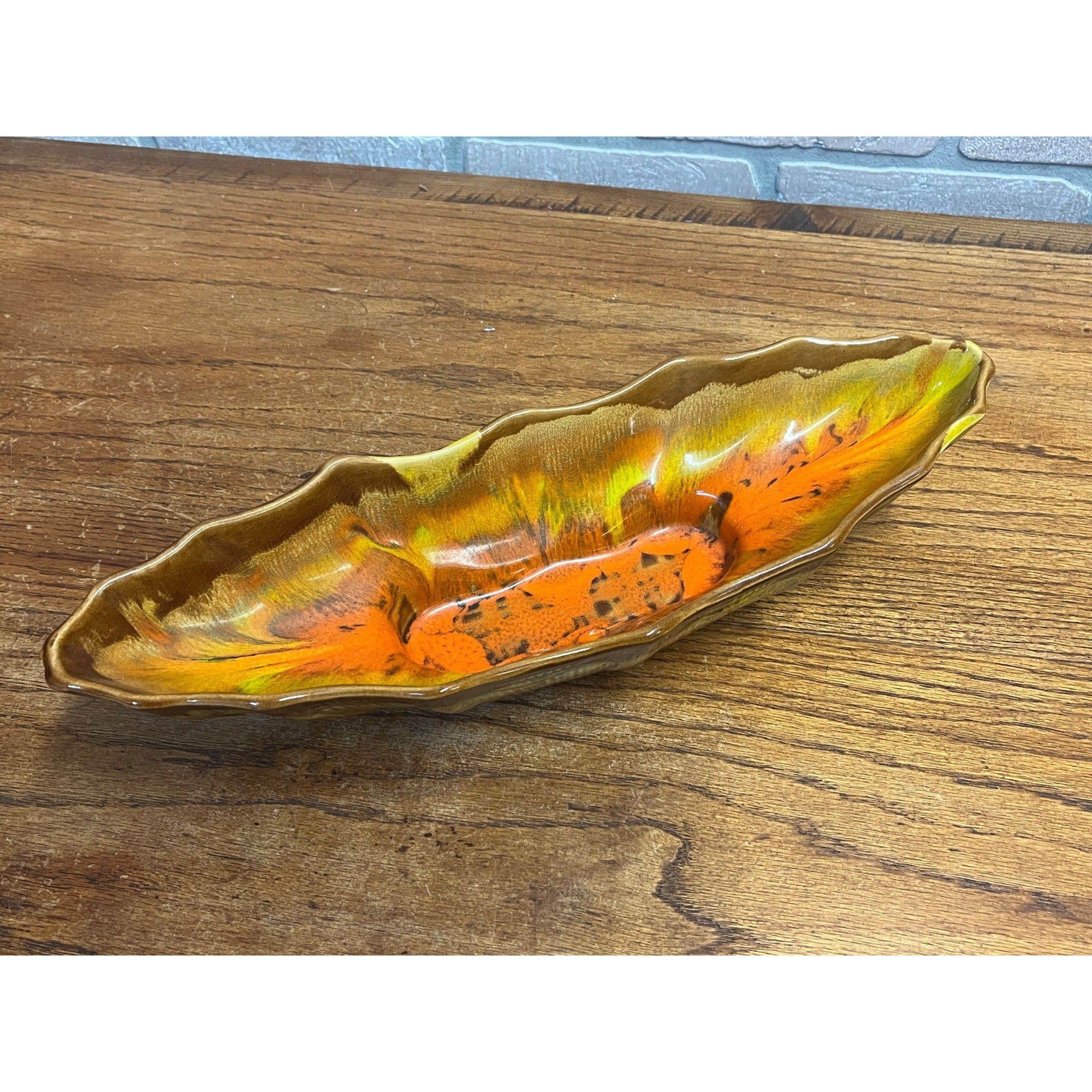 Vintage California Original Pottery Console Bowl 764 MCM Brown Orange Yellow
