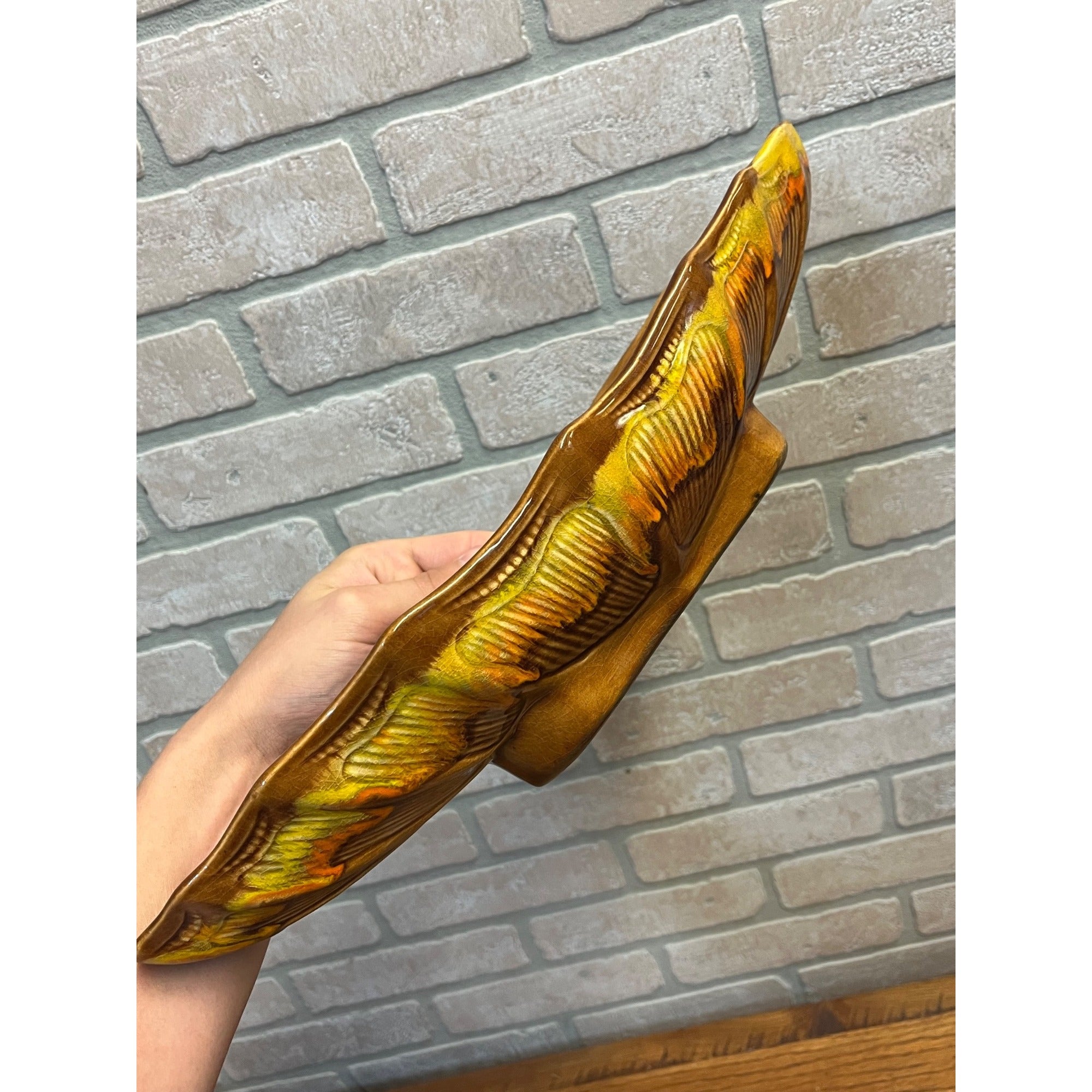Vintage California Original Pottery Console Bowl 764 MCM Brown Orange Yellow