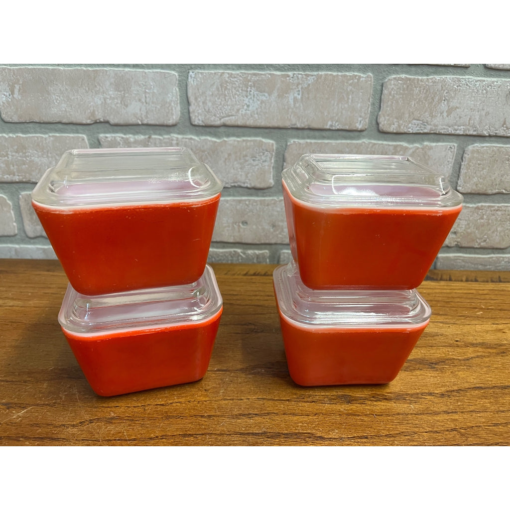 Red Pyrex Refrigerator Dishes W/Lids 501 Set of 4 Vtg Kitchen Storage Container