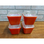Red Pyrex Refrigerator Dishes W/Lids 501 Set of 4 Vtg Kitchen Storage Container