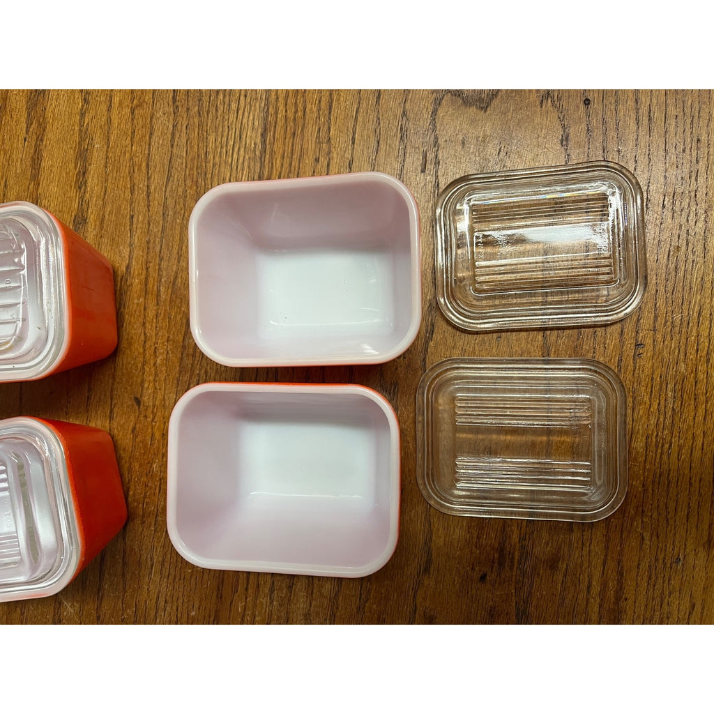 Red Pyrex Refrigerator Dishes W/Lids 501 Set of 4 Vtg Kitchen Storage Container