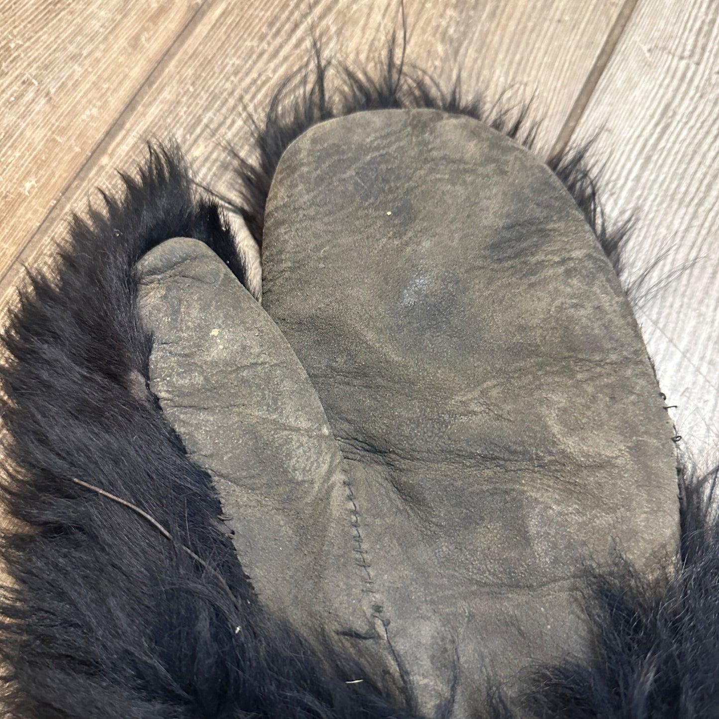 Vintage Bear Skin Fur Leather Gauntlet Mittens Lined Early 1900 Men's Gloves