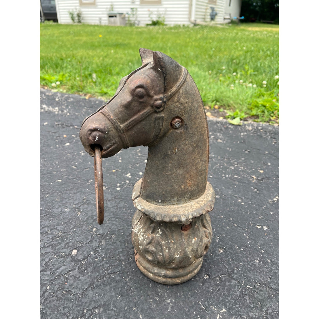 Antique Cast Iron Horse Head Hitching Post Finial Original Primitive Farm Stable Architectural